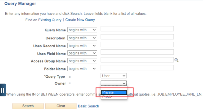 selecting private queries example