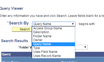 PeopleSoft Query Advanced Search Drop Down Menu
